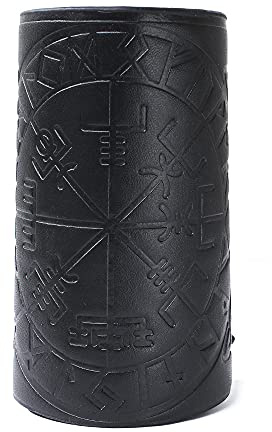 Thajaling 2 Pcs Leather Gauntlet Wristband Punk Bracer Leather Arm Guards Gauntlet Viking Runic Compass Embossed Arm Bracers, Medieval Leather Arm Guards, Archery Armguard (Black)