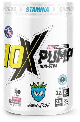 10X Athletic Non Stim Pre Workout Powder No Caffeine Beta Alanine Creatine Sugar Free Vegan Low Calorie Various Flavours 600g 25/50 Servings (Blue Raspberry)