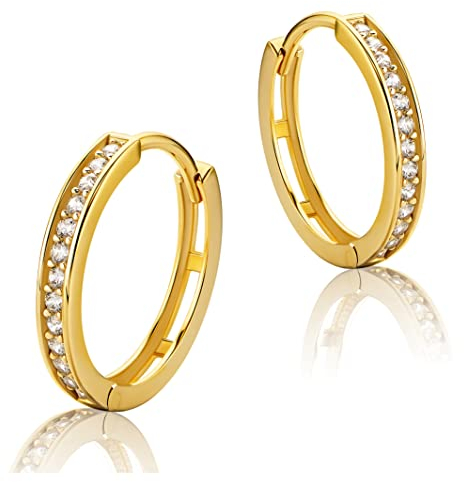 14 Karat 585 Kleine Gold Ohrringe Creolen mit Zirkonia Steinen - HLK-41