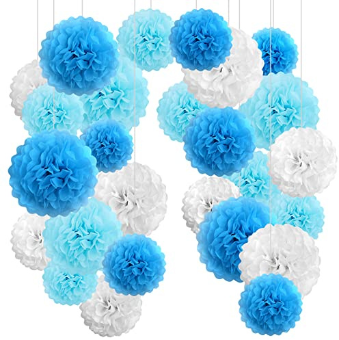 Flintronic 26 Piezas Pompones de Papel, Flores Pompom de Papel de Seda, Pompones Multicolor Decoracion, Flores de Papel Decorativos, para Fiesta Carnaval y Cumpleaños, Navideñas, Ceremonia de Boda