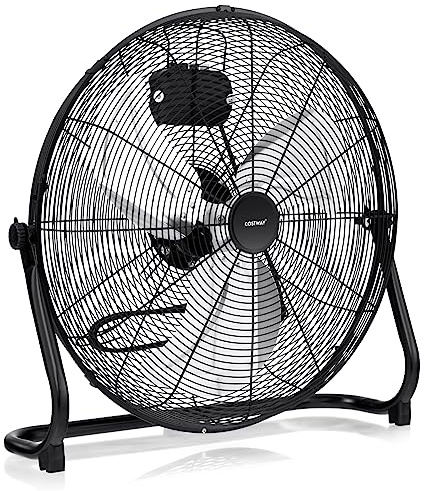 COSTWAY 160W Ventilatore da Terra 50 cm, Ventilare Industriale a 3 Velocità Inclinazione di 145° e Pale in Metallo, Ventilatore da Pavimento per Magazzino Cantina Garage Palestra (Stile 2 Nero)