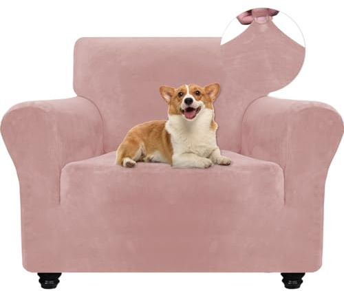 Ystyle Samt Sofabezug 1 Sitzer, Stretch Sofa Überzug, Sofaschoner rutschfest, Elastischer Couch Überzug, Sofa Cover Mit Armlehnen, Sesselschoner Sofaschutz Katze Sesselbezug, Rosa