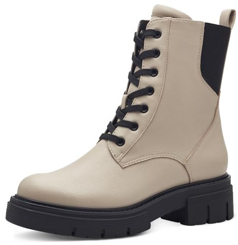 MARCO TOZZI Damen Stiefeletten zum Schnüren mit Blockabsatz mit Reißverschluss, Cremefarben (Ivory Comb.), 38 EU