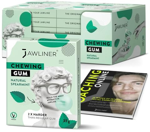 JAWLINER Kaugummi Jawline Trainer - Kiefertrainer - jawline mewing gum - 2x härter als normales Kaugummi - hard chewing gum Pfefferminzgeschmack 330g (120 Streifen)