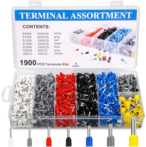 Lot de 1900 Embouts de Câble, Embouts de Câble Set, 0,5 mm² – 6mm², Set d'embout Cable Electrique Isolants Professionnels, Embouts de Câble Isolés pour Connexion de Fils