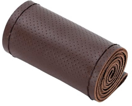 Lastbil läder rattmuff bil handsömnad med nåltråd, halkskydd universellt rattskydd, rattskydd, biltillbehör, interiör med hål, lämplig för ratt med en diameter på 47 cm, kaffefärg