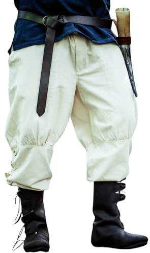 Leonardo Carbone® Pantalon viking avec lacets Magnus - Pantalons pour homme, vêtement médiéval, pantalon viking, costume, tenue de festival, LARP, cosplay, pantalon de loisirs - 100% coton, naturel