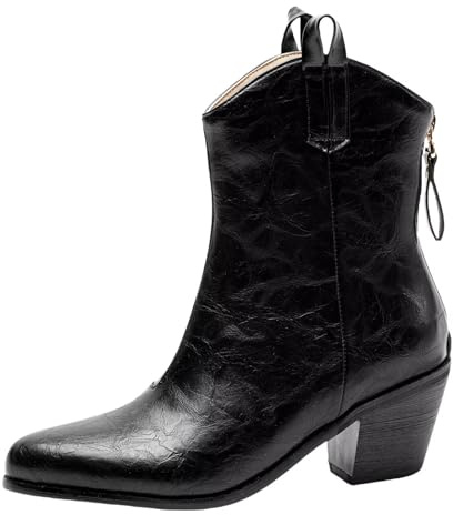 HSyc JRX Botas de vaquero con cremallera trasera Tacón bloque Botines de las mujeres, Negro , 40 EU