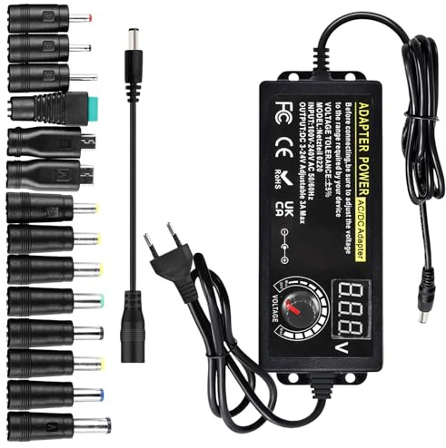 Universell laddare AC110-240 V 3~24 V 3 A, justerbar strömförsörjningsadapter, 72 W, universal, nätadapter med 14 kontakter och 1 omvänd polaritetskabel för hushållselektronik