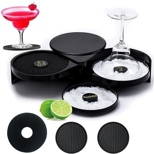 LIBRNTY Rimmer de Sucre de sel de Margarita,Rimmer de Verre à Cocktail pour la fête de Bar,Plateaux Rotatifs pour Sel Bar Verre,pour Margaritas et Cocktails Verres à jus de Citron Vert Durable