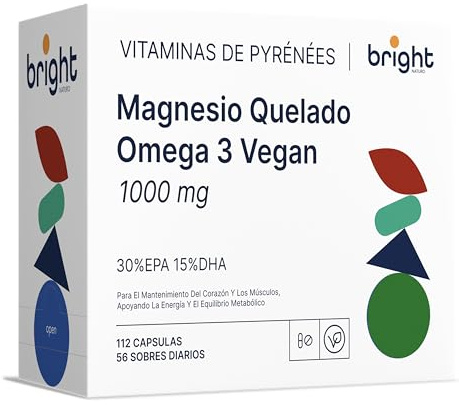 Omega 3 Vegano Y Magnesio Quelado – Gestión de la Edad, 2 Suplementos en 1 Paquete para Salud del Corazón, el Cerebro y el Sistema Nervioso | Para 2 Meses (56 Dosis Diarias)