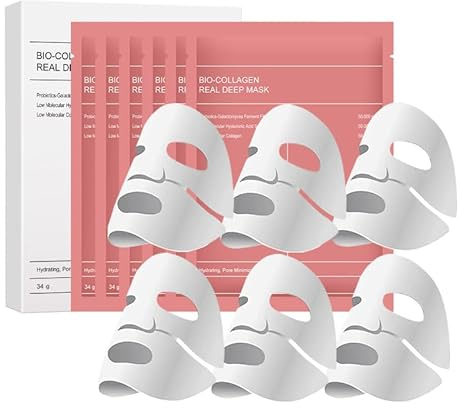 Maschera Collagene Viso Bio, Bio Collagen Face Mask, idratazione profonda, riduce le rughe, cura della pelle del viso, minimizza i pori, idrata di notte, 6 pezzi