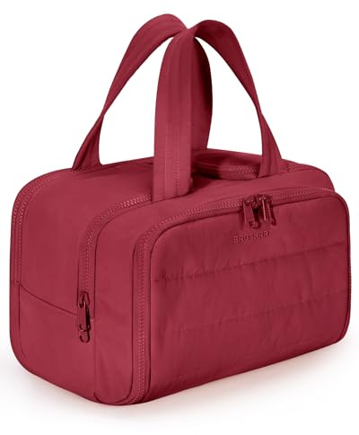BAGSMART Resor necessär necessär dam, stor, bred öppen resväska för kvinnor, toalettväska sminkväska makeup arrangör med handtag för tillbehör, väsentliga, toalettartiklar, Granatäpple röd, Praktiskt