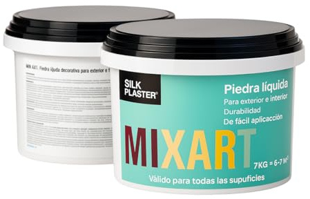 Mixart Revestimiento Decorativo de Piedra Líquida 7 Kg - Rendimiento hasta 7 M2 - Interior y Exterior - Efecto Piedra Natural - Listo al Uso - Beige Arena Clara