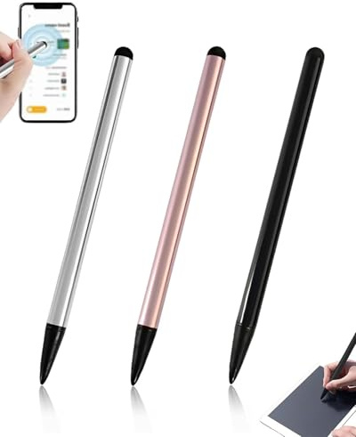 UYRVAPE 3 Pezzi Penna per Tablet, Pen Tablet Android Compatibile con Samsung/Lenovo/Xiaomi/Huawei/iPhone/Touch Screen, Stylus Penna con Sensibilità all'inclinazione(Nero/Argento/Rosa)