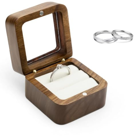 TIANLIN Caja Anillo Compromiso 2 Anillos, con Ventana Transparente