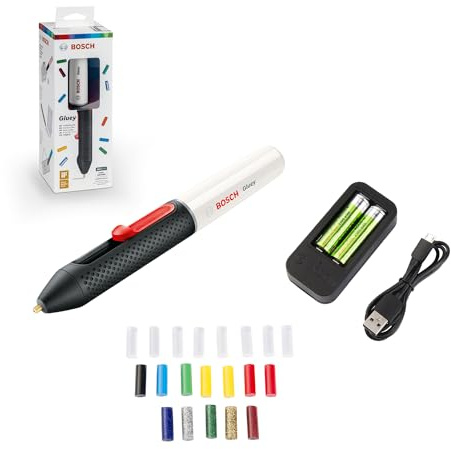 Bosch Home and Garden Adesivo a caldo Gluey Marshmallow a batteria con 20 bastoncini di colla, marshmallow, in scatola di cartone