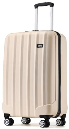 Kono 55x35x20cm Carry-on Suitcase for EasyJet Super Lightweight ABS+PC Suitcase with 4 Wheels Spinner Luggage Vertical Strip Travel Trolley Case (Beige)