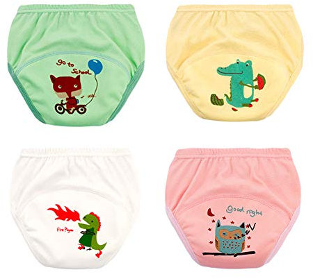 Vobony Confezione da 4 Mutandine di Apprendimento per Bambino Impermeabili Cotone Assorbente Riutilizzabile Mutande Pantaloni da Vasino per Bambini