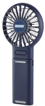 UNOLD 86648 Handventilator Breezy Fold Blue - Blau, 3 Geschwindigkeitsstufen, zum Aufstellen oder Umhängen, bis 10 Std. Akkulaufzeit, USB-Ladekabel,Klappwinkel ca. 180°, mit Umhängeband