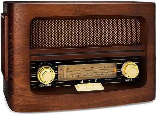 ClearClick Classic Vintage Retro Style AM/FM Radio with Bluetooth, Aux-in, & USB - Handmade Wooden Exterior Dark Brown
