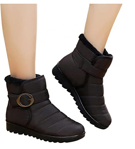 Hbeylia Women's Winter Snow Boots With Fleece Lined Soft Cozy Warm Waterproof Lightweight Plush Fur Lined Wedge Platform Non Slip Mid Calf Boots Cold Weather Thermal Ski Skiing Short Boots For Women
