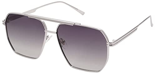 SOJOS Retro Oversized Square Polarized Sunglasses for Women and Men Vintage Shades Classic Large Metal Sun Glasses with Silver/Grey Lens