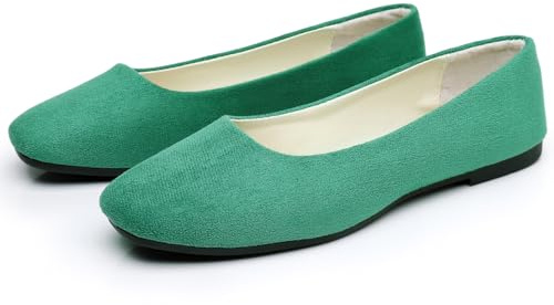 Hwalleum Ballerines plates décontractées à bout carré pour femme - Élégantes - Pour le bureau et la conduite - Couleur unie, Vert, 38 EU