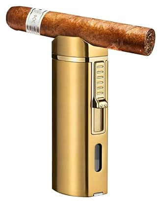 Zigarrenfackel Feuerzeug 3 Jet Flamme Zigarrenstanze Zigarrenhalter Nachfüllbar Winddicht Triple Jet Nachfüllbar Feuerzeug Multifunktional Zigarren Zubehör (Gold)