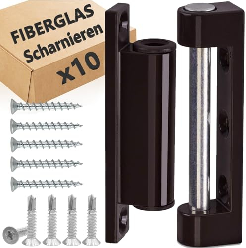 Lot de 10 charnières de porte et de fenêtre en fibre de verre - Charnières de porte, bande de fenêtre, ruban de rénovation, pièces de rechange pour porte anti-insectes (brun, 10 charnières)