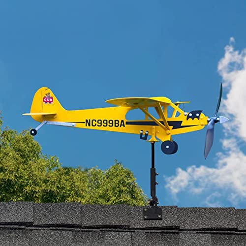 Xiaoxin Piper J3 Avion Girouette Métallique Jardin avec Revêtement Antirouille pour Jardins Patio Pelouse Décoration Extérieure