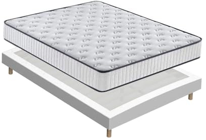 TEENO-Matelas en Mousse(160 x 200, 22CM) + Sommier tapissier volige + 4 Pieds et 26 Lattes, Parfait Soutien Haute Resilience Ultra Respirante, Matelas réversible à Deux Faces entièrement utilisables