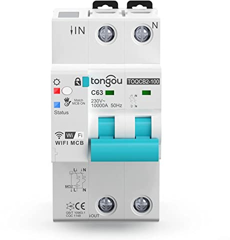 pour Tuya MCB Disjoncteur de mesure WiFi 2P Smart Life Timer Télécommande sans fil