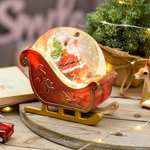 Slitta decorata con babbo natale a batteria con glitter nell'acqua