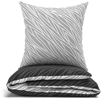 LARAWELL Bettwäsche 135x200 Baumwolle ganzjahres Bettwäsche-Sets anthrazit grau geometrisch Premium