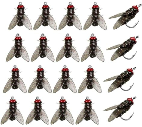 20PCS Bionischer Köder zum Fliegenfischen, Bionischer Fliegenfischer-Köder, 2024 Neu Fliegenhaken Weichköde, Bionische Angelköder in Fliegenform, Bionic Fly Fishing Bait für Forelle und Barsch