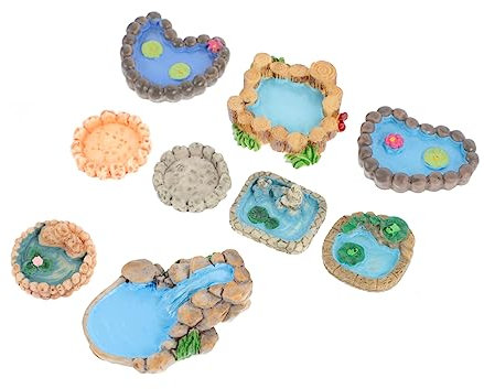 HANABASS 9 Piezas Adornos de Estanque figuritas suculentas Estanque de jardín en Miniatura jardineria Accesorios Piscina Accesorios decoración pecera Decoración de micropaisajes Resina