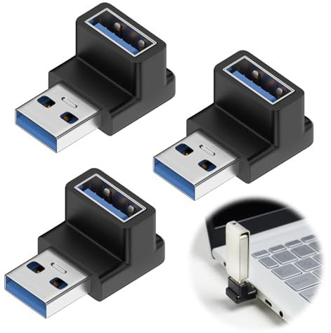 3PCS USB 3.1 90°Angle Adapter, Up and Down Angle 90 Degree USB 3.1 Type A Male to USB-A Female Coupler Adapters, Support 3A Charging OTG Data Transfer, Compatible with All USB Interface Devices