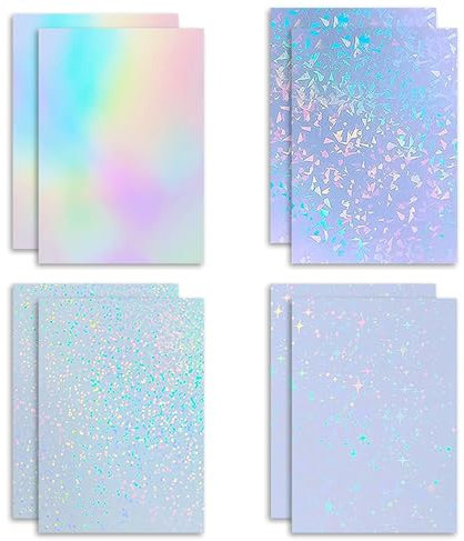 8 Blätter holographic stickers,Holographische Aufkleber,Aufkleber Irisierende Folie,Glitzerfolie Abziehbilder Fensterfolie,für DIY Handwerk Dekoration Adventskalender(4 Muster)