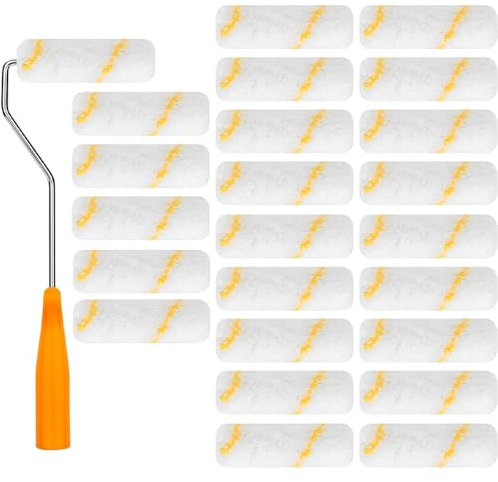 Farbroller Wandfarbe, 24 Stücke Profi Farbwalze, 10cm Lackrolle Mini Farbroller Pinsel mit Gummigriffen Geeignet Farbwalzen für Familienzimmer Wand Architekturdekoration und Malerbedarf