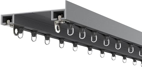 pergomondo Gardinenschienen-Set für Pergola Vorhangschiene, Schiene, aus Aluminium, mit integrierten Haken, 3 x 4 m, Anthrazit