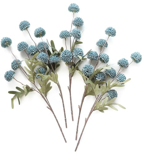 Floroom 5pcs Dusty Blue Faux Silk Mums Artificial Flowers, Bulk Fake Small Mini Chrysanthemums with Stems for DIY Slate Blue Wedding Centerpieces Floral Arrangements Vase Fillers Home Decorations