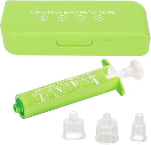 Extractor Veneno Mordedura Insectos, Herramienta Succión Vacío Picaduras Abeja con Caja Almacenamiento y 3 Tamaños Ventosas para Senderismo Exterior, Acampada, Picnic, Hogar, Hinchazón Reducir Aliviar