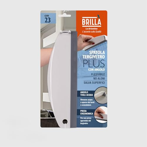 La Briantina Spatola Tergivetro Plus - Flessibile e Ergonomica per Docce, Lavandini, Specchi e Piani di Lavoro - Lamina in Gomma Anti-aloni, Multiuso per Bordi e Scanalature - 23x7 cm