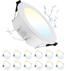 Grebeam 12 Pezzi Faretti LED da Incasso per Cartongesso 7W, IP44 Fari da Soffitto, Regolabile Bianco Caldo/Bianco Neutro/Bianco Freddo, Faretti LED 90mm per Bagno Cucina Soggiorno, Ø75-90mm Foro