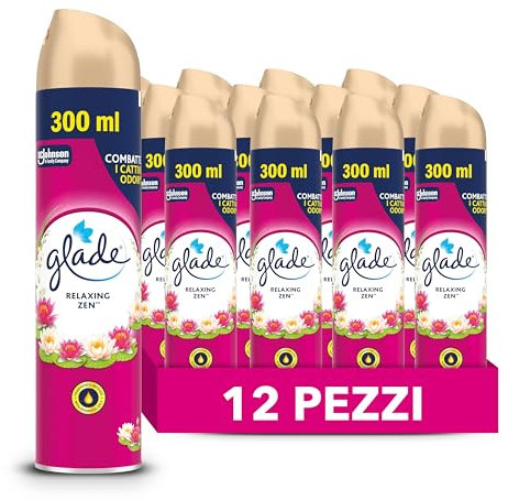 Glade Deodorante per Ambienti Spray, Fragranza Relaxing Zen, Formato da 12 Spray da 300ml