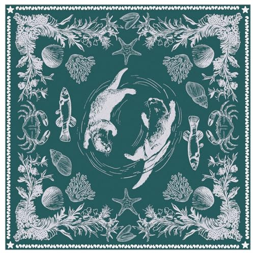 arricraft 1 Pc Large Cotton Bandana Headband, 22x22 Aquatic Plants Animal Printed Square Hairband Vintage Floral Multi-Purpose Bandana for Men Women Outdoor Workout Running Headwear