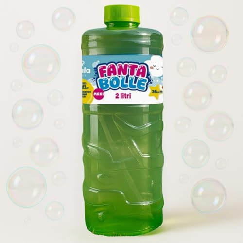 BEPER Bubbles 2 litros - Botella resellable con Varita de Burbujas - Líquido microbiológicamente testado - Ideal para niños a Partir de 36 Meses y envase de Recambio para máquinas de Burbujas