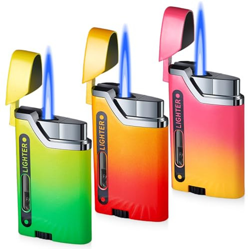 3 mecheros de tormenta, llama jet, de gas, rellenables, con ventana visible, resistente al viento, para cocina, camping, gradiente (sin gas)