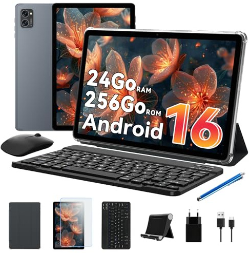 TABWEE Android 16 Tablet con Tastiera - 24 GB RAM+ 256 GB ROM(4 TB TF), Octa-Core, Gemini AI, Tablet 10 Pollici, Widevine L1, 5000 mAh, 8 MP+5 MP, Face ID, 3.5 mm Jack Port (4 Anni Garanzia)